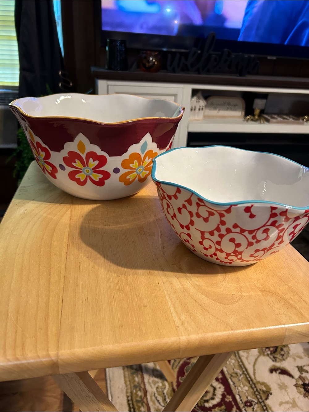 Decorative Floral Ceramic Serving Bowl Set - Red & Multicolor